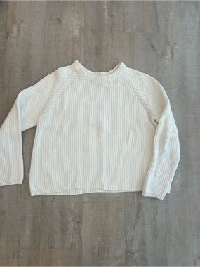 Quince White Fisherman Ribbed Knit Sweater